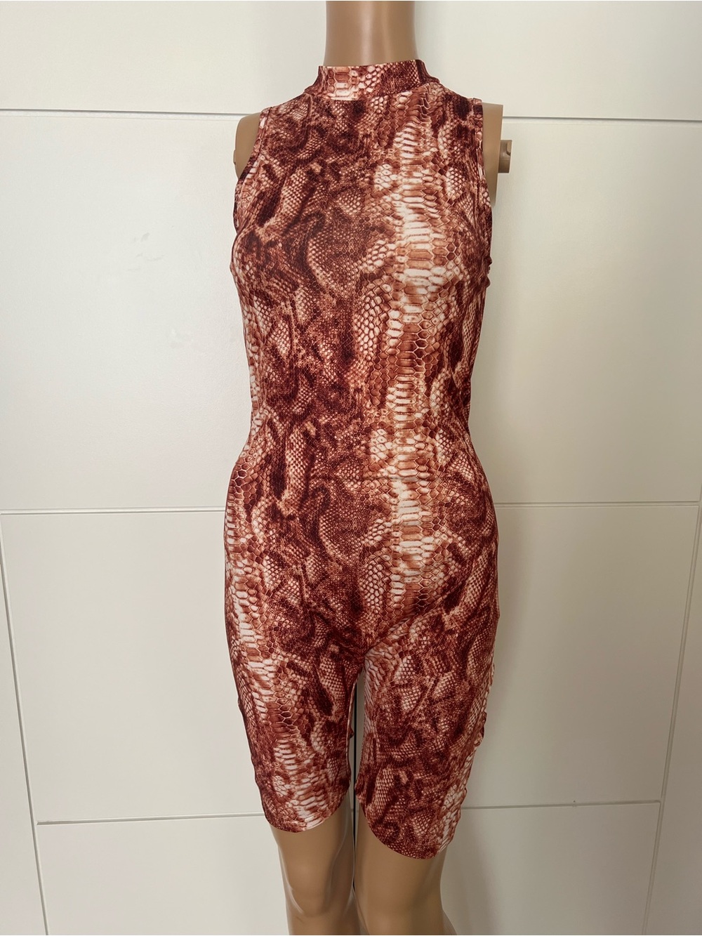 SHEIN Red Brown Snake-Print Sleeveless Jumpsuit Romper
